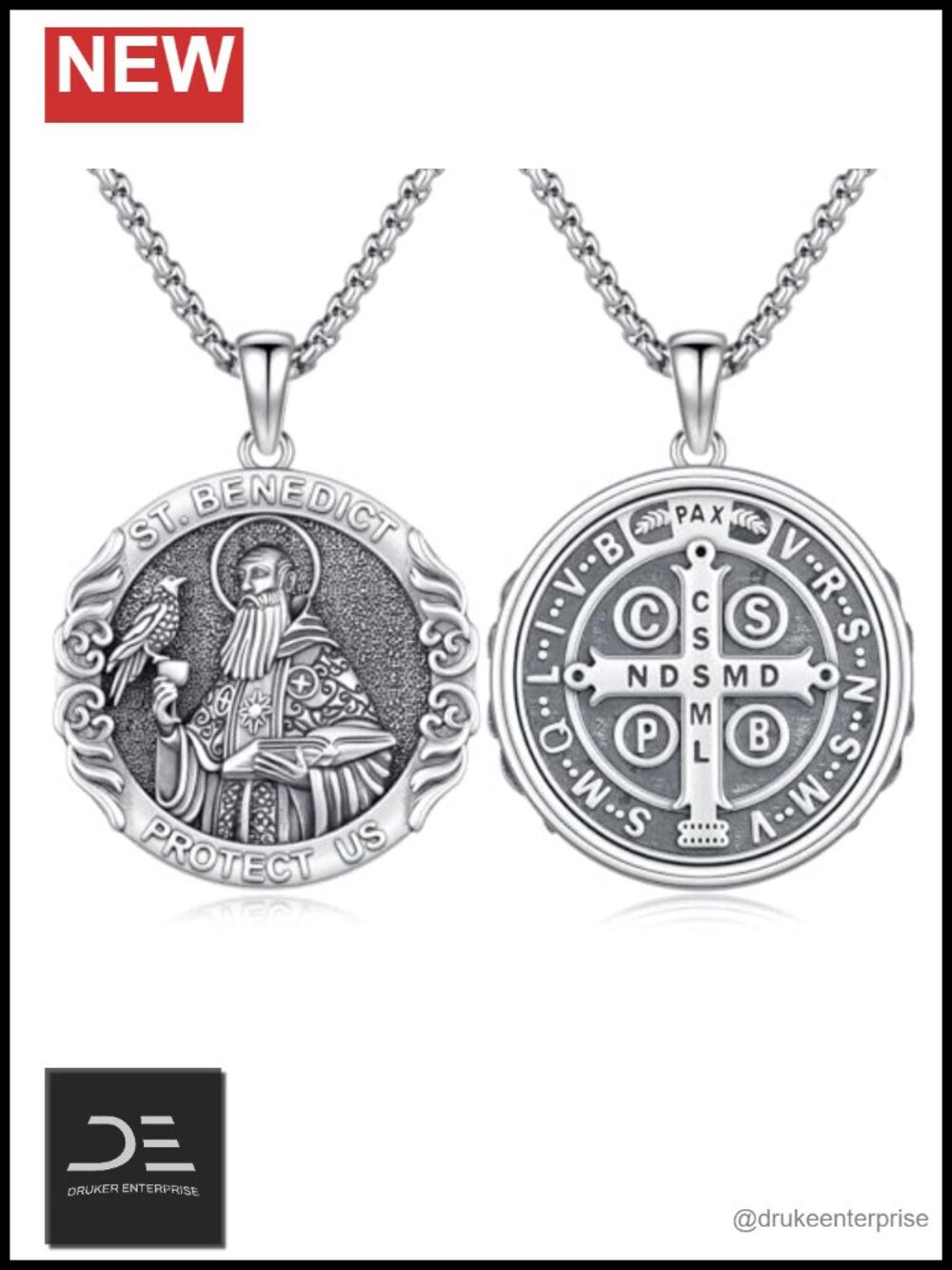 Hagkew St Benedict Medal Necklace 925 Sterling Silver Amulet Protection Pendant
